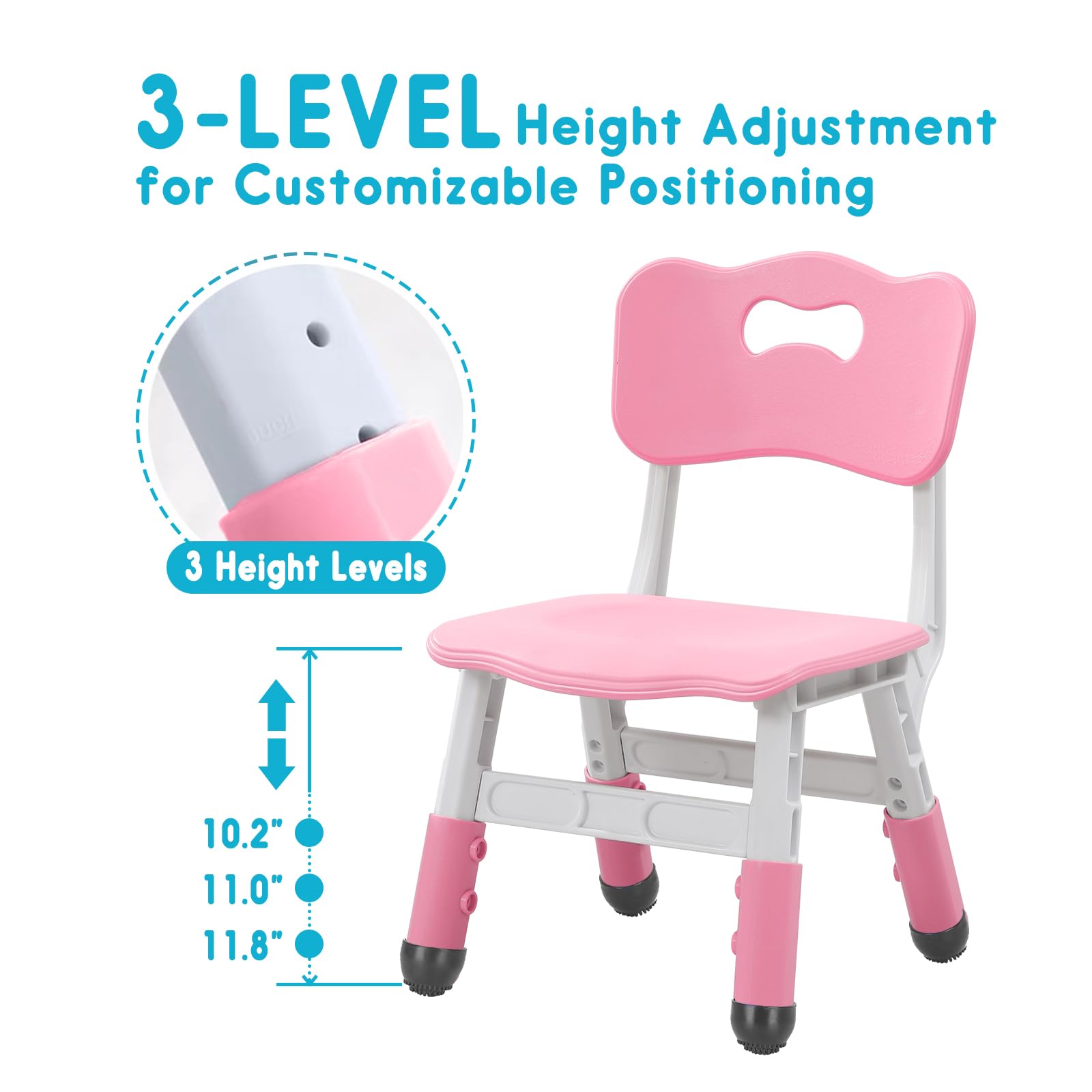 JIAOQIU Kids Chair Height Adjustable Toddler Chair Max Load 220LBS Plastic Indoor Outdoor Chair for Children Age 1-6 School Home Daycare Use Pink