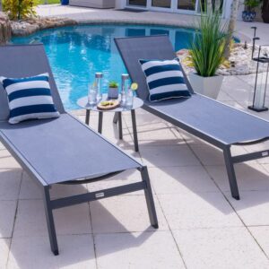 AKOYA Outdoor Essentials Juno 3 Piece Chaise Lounge Chair Set in Charcoal