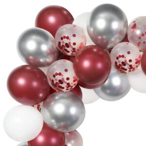 60 Pack Burgundy Red White Silver Maroon Balloons Garland Arch Kit, GAGAKU 12 Inches Latex Confetti Balloons for Women Kids Birthday Wedding Bride Bachelorette Retirement Party Decorations Supplies