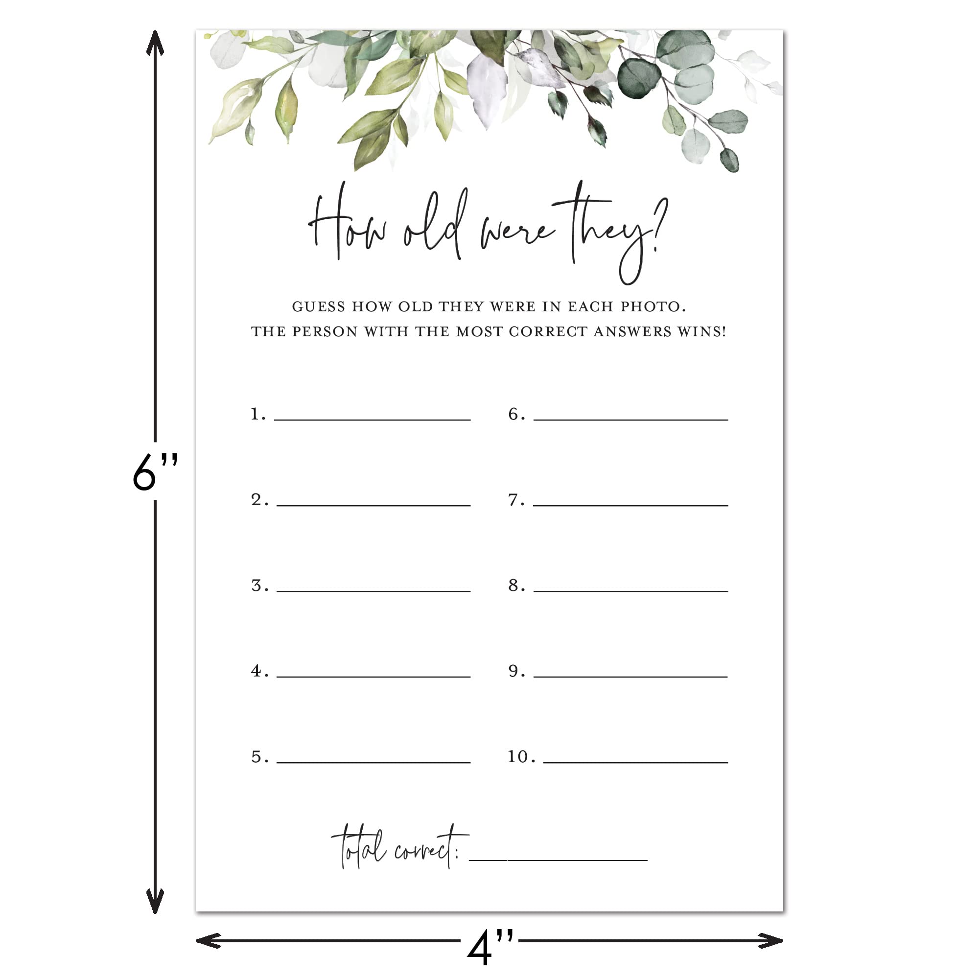 InvitationHouse How Old Were They Bridal Shower Game, Baby Shower Game - 48 Cards (Greenery)