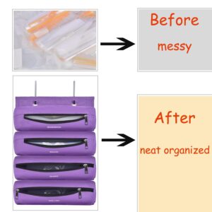 Ziplock Bag Organizer Compatible with Ziploc Gallon, Quart, Sandwich & Snack Food Storage Bag, Kitchen Plastic Bag Storage Organizer for Kitchen RV Camper (Purple)