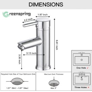 Greenspring Bathroom Faucet Chrome Modern Commercial Single Hole Bathroom Sink Faucet Water Saving Lavatory Basin Vanity Mixer Tap with Supply Line and Pop Up Drain