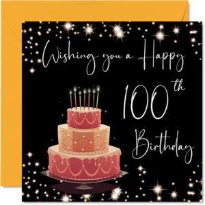 100th birthday card for women men - stylish elegant - happy birthday cards for 100 year old woman great grandma grandpa mom dad papa aunt, 5.7 x 5.7 inch one hundred one-hundredth greeting cards gift