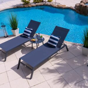 AKOYA Outdoor Essentials Juno 3 Piece Chaise Lounge Chair Set in Charcoal