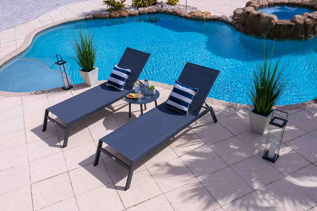 AKOYA Outdoor Essentials Juno 3 Piece Chaise Lounge Chair Set in Charcoal