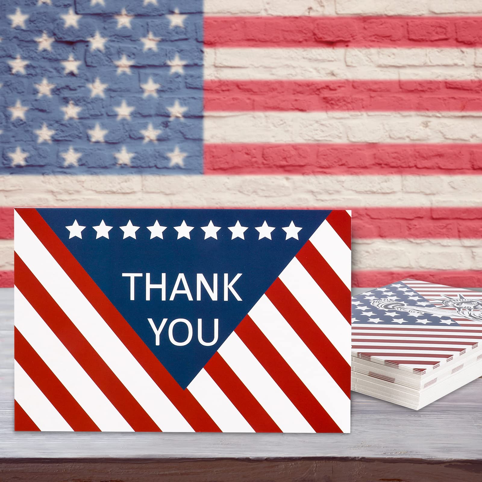 AnyDesign 32 Pack Patriotic Thank You Cards with Envelopes Stickers American Flag Greeting Cards 4th of July USA Note Cards for Party Essentials Independence Day and All Occasions