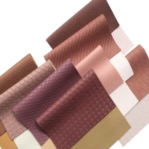 8 Pcs/Set 7.87x12.6" Textured Synthetic Leather, Mixed Woven Check Striped Sheet for Multiple Combinations, Bows, Earrings, Hair Accessories, Handbags Making DIY Crafts (Dark Pink Collection)