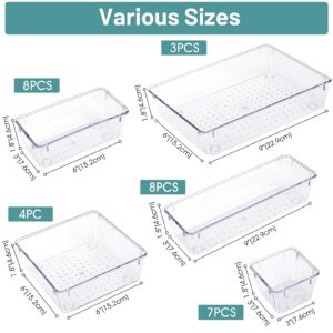 WOWBOX 30 PCS Clear Plastic Drawer Organizer Set, 5 Sizes Desk Drawer Divider Organizers and Storage Bins for Makeup, Jewelry, Gadgets for Kitchen, Bedroom, Bathroom, Office