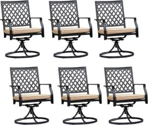 lokatse home patio swivel set of 6 dining chair metal bistro set with cushion, 6pcs, beige