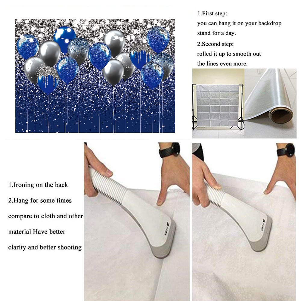 Royal Blue Glitter Backdrop Blue and Silver Black Balloon Sequin Photography Background for Birthday Wedding Graduation Prom Party Banner Decoration Photo Props (8x6FT)