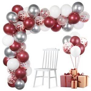 60 pack burgundy red white silver maroon balloons garland arch kit, gagaku 12 inches latex confetti balloons for women kids birthday wedding bride bachelorette retirement party decorations supplies