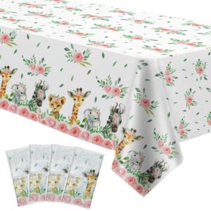 hipvvild safari tablecloth for girls - disposable jungle party tablecover supplies, jungle animal safari theme birthday baby shower table cloth decorations - 4 pack (54in x 108in)