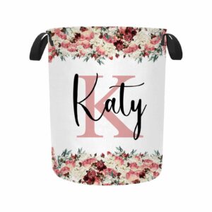 custom name laundry hamper, personalized dirty clothes hamper basket with name for bathroom bedrooms, customized name circular hamper with handles gifts for boys girls men women 15.7 * 19.6inch