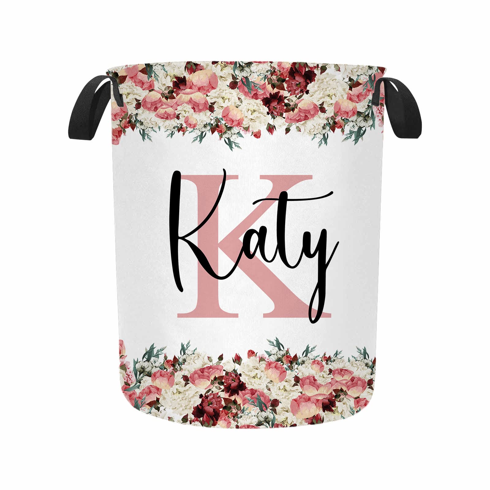 Custom Name Laundry Hamper, Personalized Dirty Clothes Hamper Basket with Name for Bathroom Bedrooms, Customized Name Circular Hamper with Handles Gifts for Boys Girls Men Women 15.7 * 19.6inch