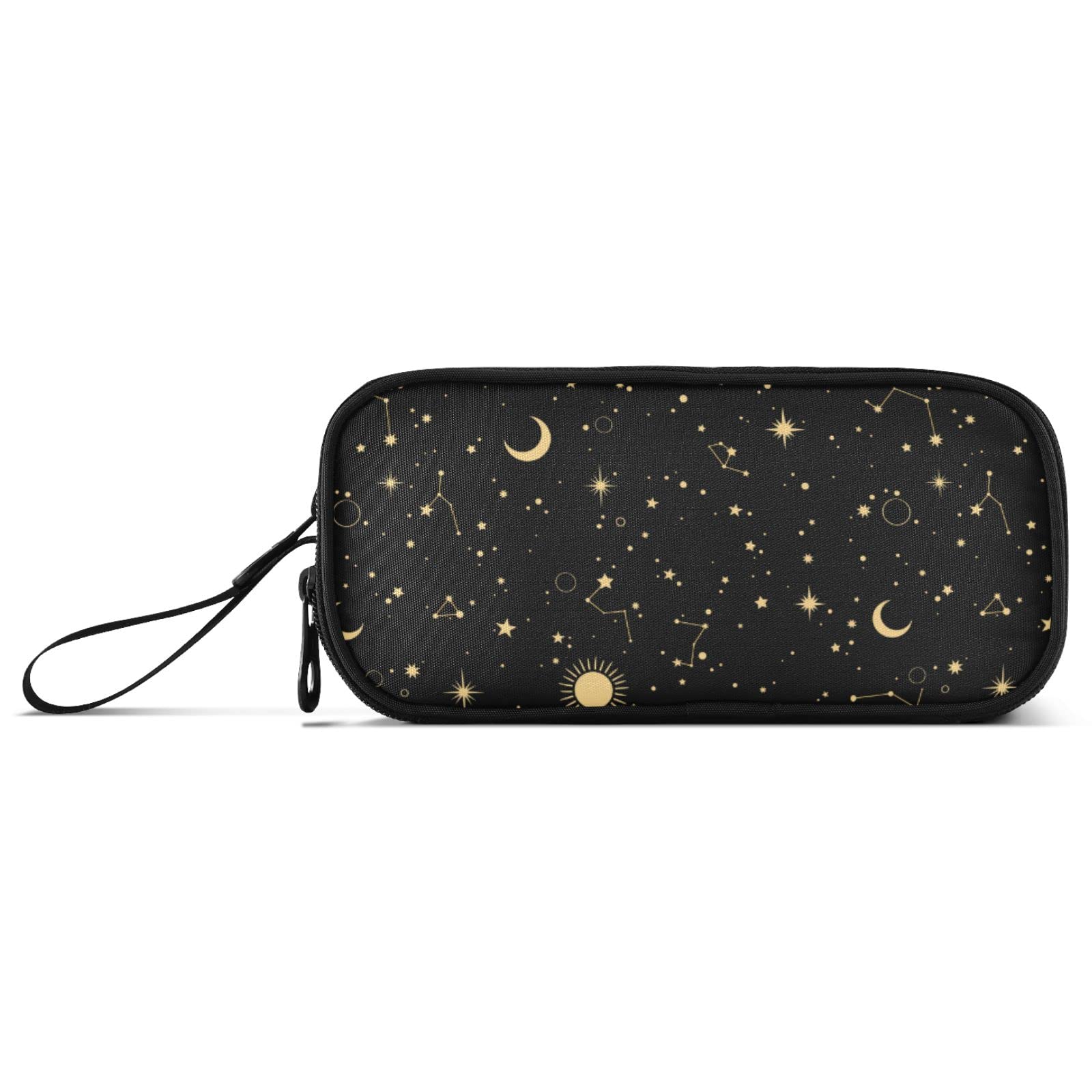 ALAZA Moon Sun Starry Night Pencil Case Nylon Pencil Bag Portable Stationery Bag Pen Pouch with Zipper for Women Men College Office Work