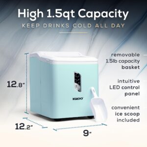 Igloo Automatic Ice Maker, Self- Cleaning, Countertop Size, 26 Pounds in 24 Hours, 9 Large or Small Ice Cubes in 7 Minutes, LED Control Panel, Scoop Included, Perfect for Water Bottles, Mixed Drinks