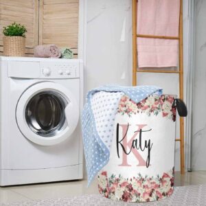 Custom Name Laundry Hamper, Personalized Dirty Clothes Hamper Basket with Name for Bathroom Bedrooms, Customized Name Circular Hamper with Handles Gifts for Boys Girls Men Women 15.7 * 19.6inch