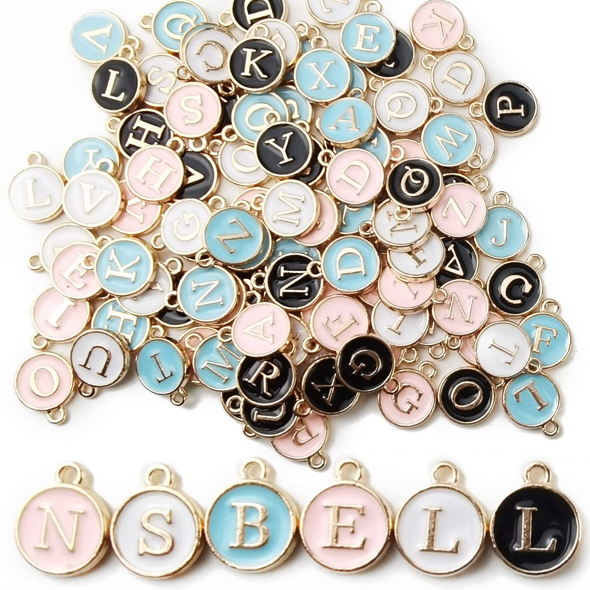 NSBELL 104PCS Letter Charms for Jewelry Making Charm for Bracelet Initial Charms Double Sided Alphabet Charms for Necklace Bracelet Jewelry Making