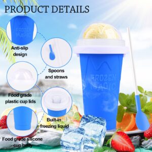 DIY Slushy Maker Cup 2 Pack, Double Layers Silica Cup,Smoothie Pinch Ice Cup, Frozen Magic Squeeze Cup, Cooling Maker Cup, Freeze Mug Tools, Portable Squeeze Icy Cup