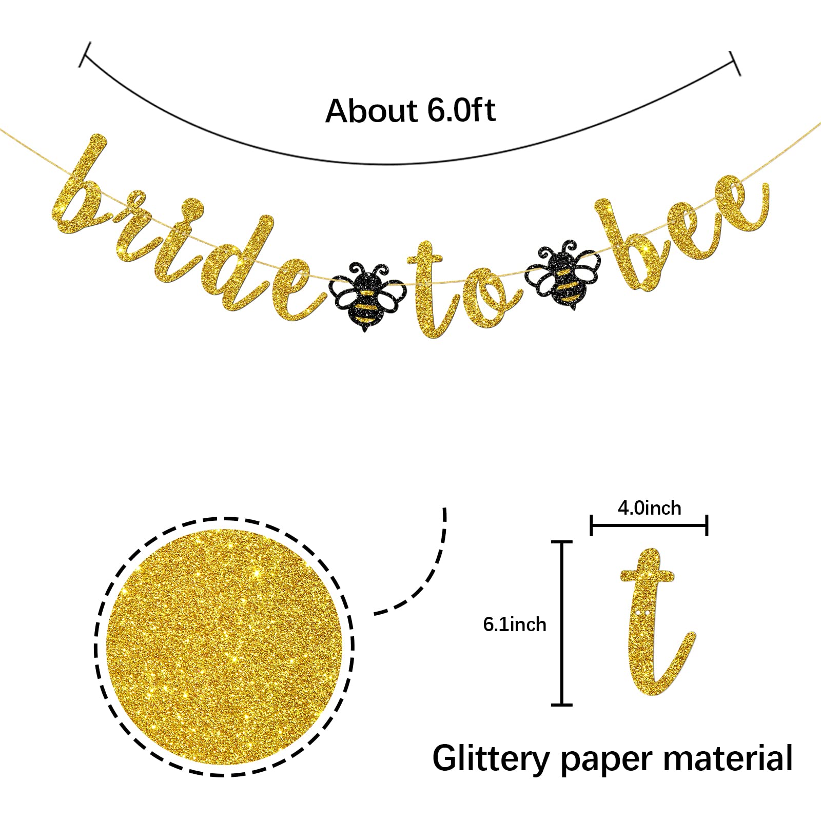 INNORU Bride to Bee Banner, Bridal Shower Party Decorations, Wedding Bee Party, Bee Engagement Bachelorette Party Decoration Gold Glitter