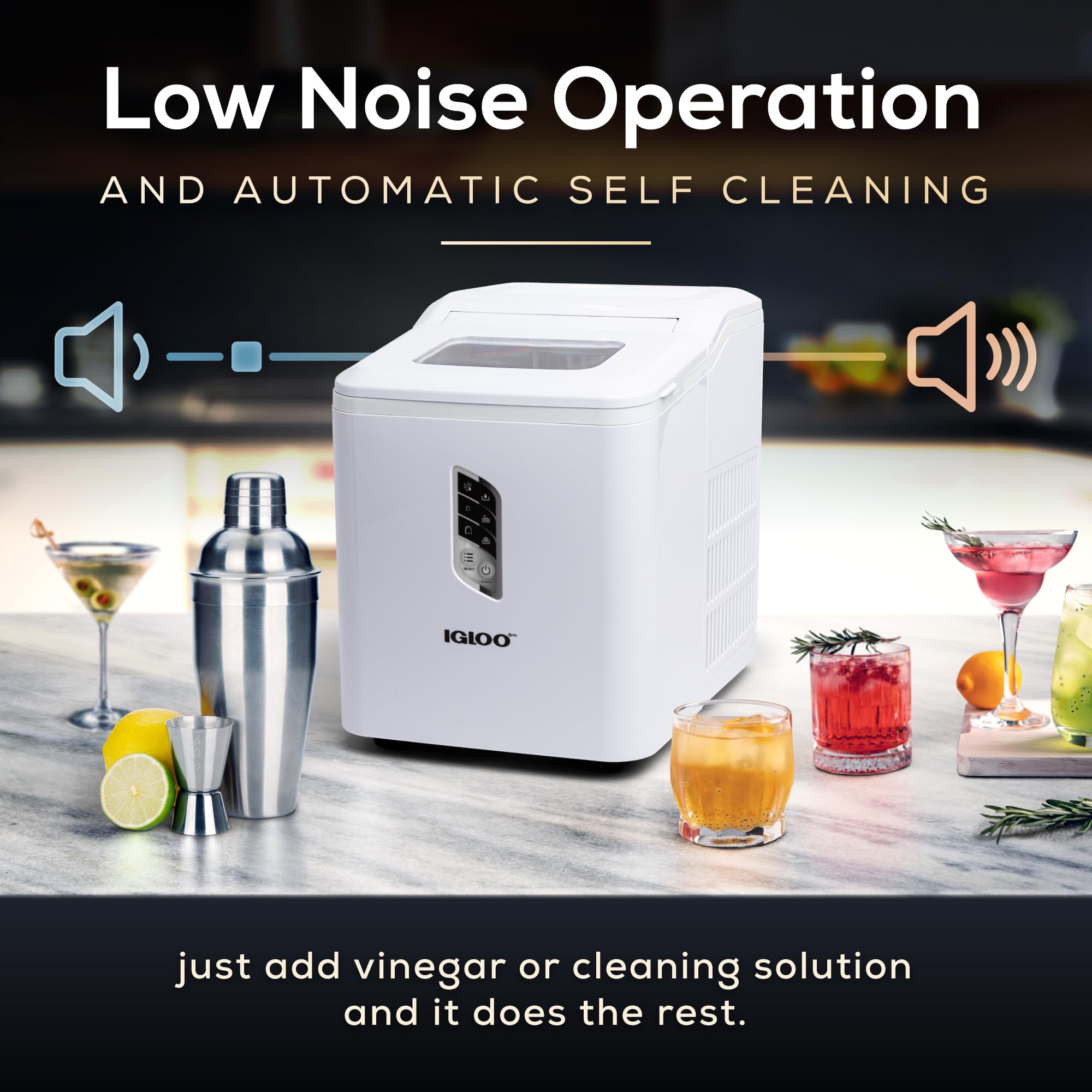 Igloo Automatic Ice Maker, Self- Cleaning, Countertop Size, 26 Pounds in 24 Hours, 9 Large or Small Ice Cubes in 7 Minutes, LED Control Panel, Scoop Included, Perfect for Water Bottles, Mixed Drinks