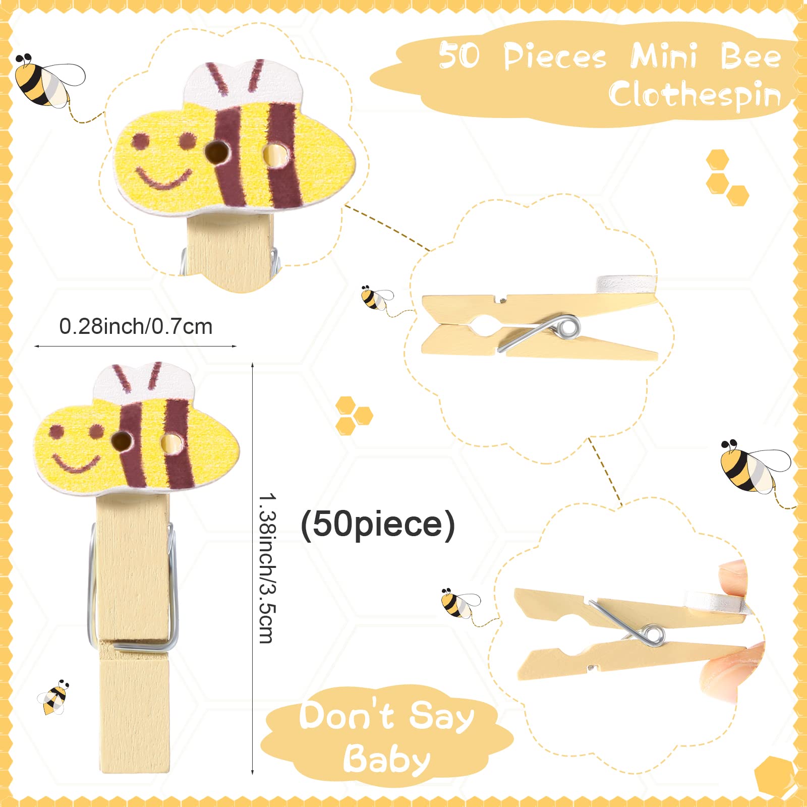 Unittype 51 Pcs Don't Say Baby Shower Game Supplies Include Bee Theme Baby Shower Sign and 50 Mini Bee Clothespins for Boys Girls Gender Reveal Baby Shower Prizes Game