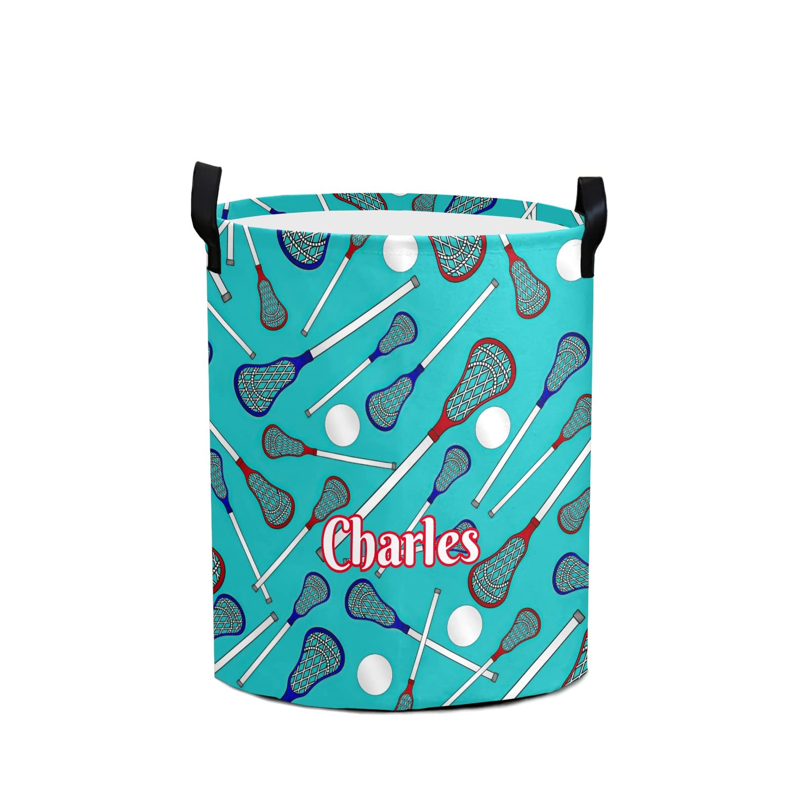 Personalized Lacrosse Sticks Pattern Laundry Basket with Name Waterproof Foldable Storage Bin for Bathroom Home Office Cloth