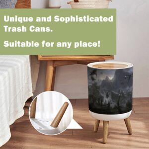 OJNR36WKPD Small Trash Can with Lid Battle Dragon 3D Round Garbage Can Press Cover Wastebasket Wood Waste Bin for Bathroom Kitchen Office 7L/1.8 Gallon