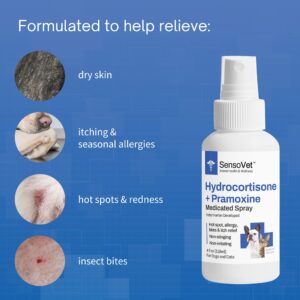 SensoVet Hydrocortisone & Pramoxine Medicated Spray for Dogs & Cats - Itch Relief, Insect Bites, Hot Spots (4oz)