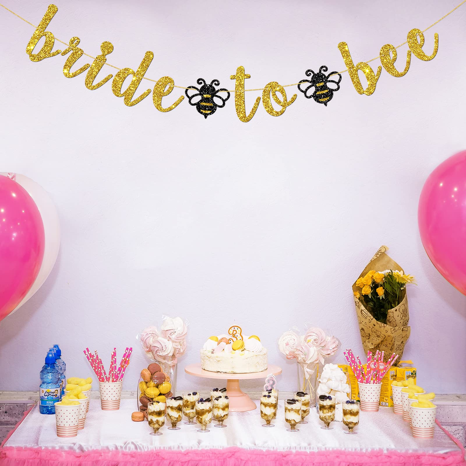 INNORU Bride to Bee Banner, Bridal Shower Party Decorations, Wedding Bee Party, Bee Engagement Bachelorette Party Decoration Gold Glitter