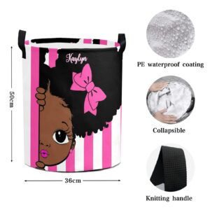 African Black Girl Princess Personalized Laundry Basket Clothes Round Storage Handle Waterproof, Custom Foldable Large Capacity and Lightweight, For Bedroom Bathroom Toy Decoration