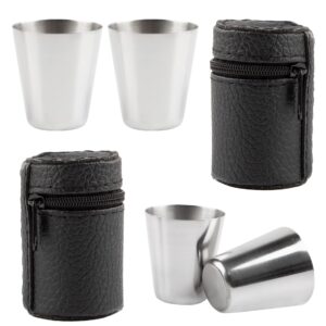 Framendino, 8 Pack Stainless Steel Shot Glass Espresso Shot Cups Barware Drinking Vessel with Black Leather Carrying Case for Home Outdoor(1 Ounce/30 ml)