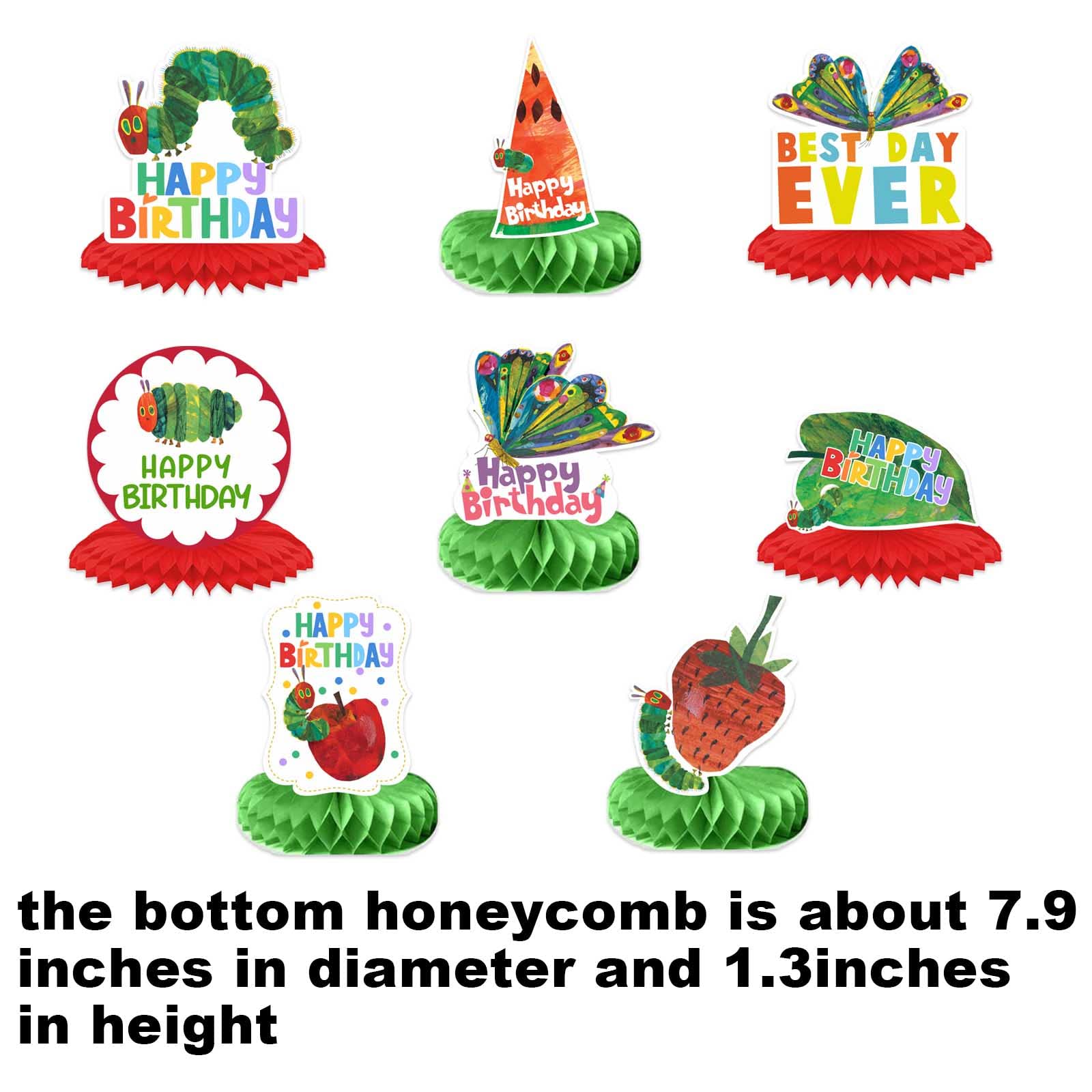 Cartoon Very Hungry Little Green Caterpillar Happy Birthday Honeycomb Centerpieces Insects Theme Decor for Boy Girl 1st Birthday Party Baby Shower Favors Supplies Decorations Photo Studio Booth Props