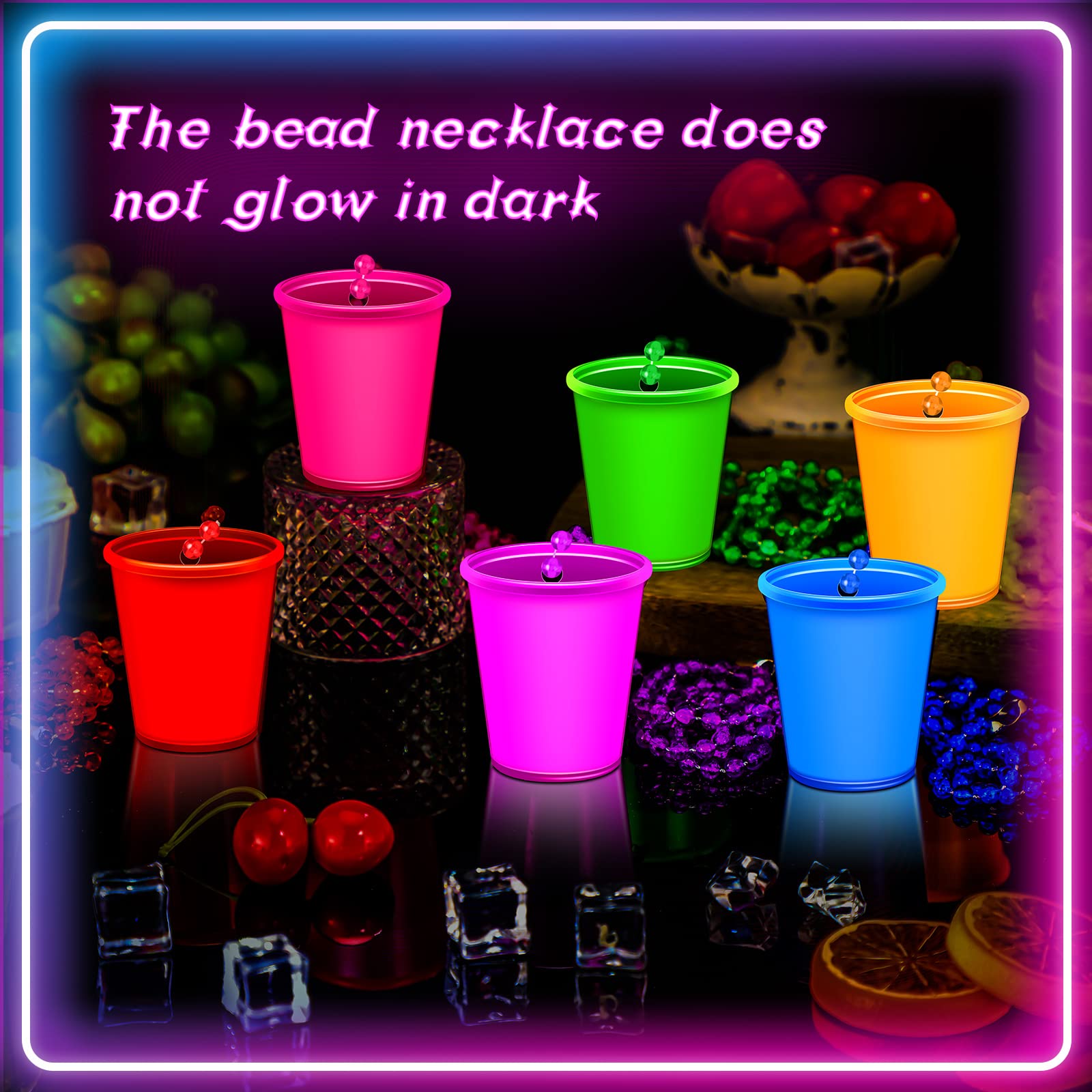 Sureio 12 Pieces Glow in the Dark Necklace Shot Glass Necklaces Glowing Neon Beaded Necklace Light up Cup Shaped for Weddings BBQ Beach Holidays Birthday Bachelorette Neon Party Supplies, 6 Colors