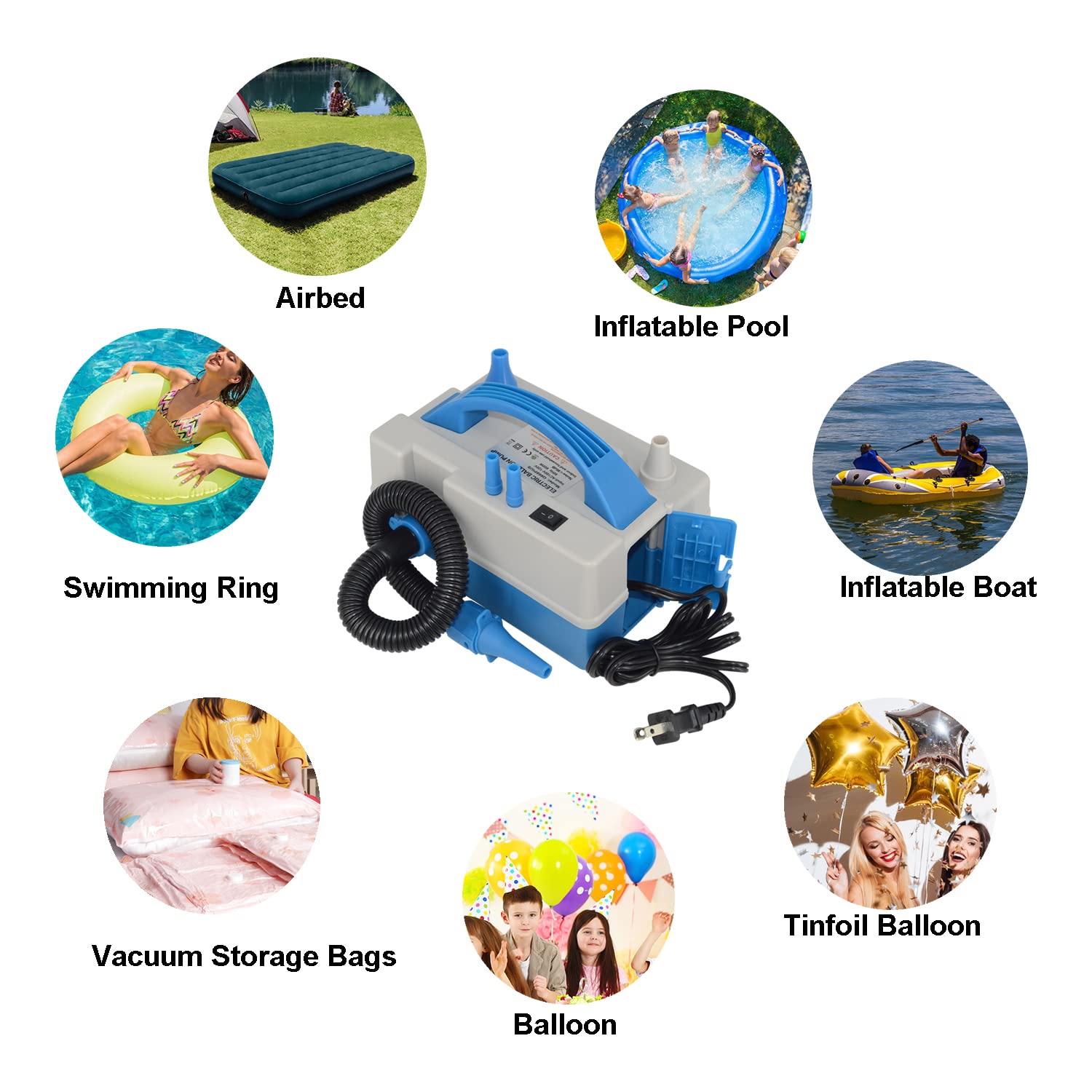 Balloon Pump Electric Air Pump Professional Inflator Deflator Multi-Functional for Inflatables All Kinds of Balloons Party Decoration