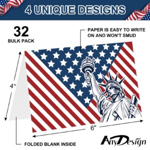 AnyDesign 32 Pack Patriotic Thank You Cards with Envelopes Stickers American Flag Greeting Cards 4th of July USA Note Cards for Party Essentials Independence Day and All Occasions