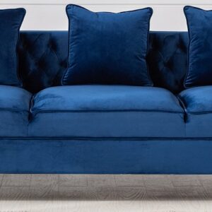 Legend Furniture Velvet Big Comfy Couch Living Room Square Arm Chesterfield 3seats Sofas, 104'', Blue