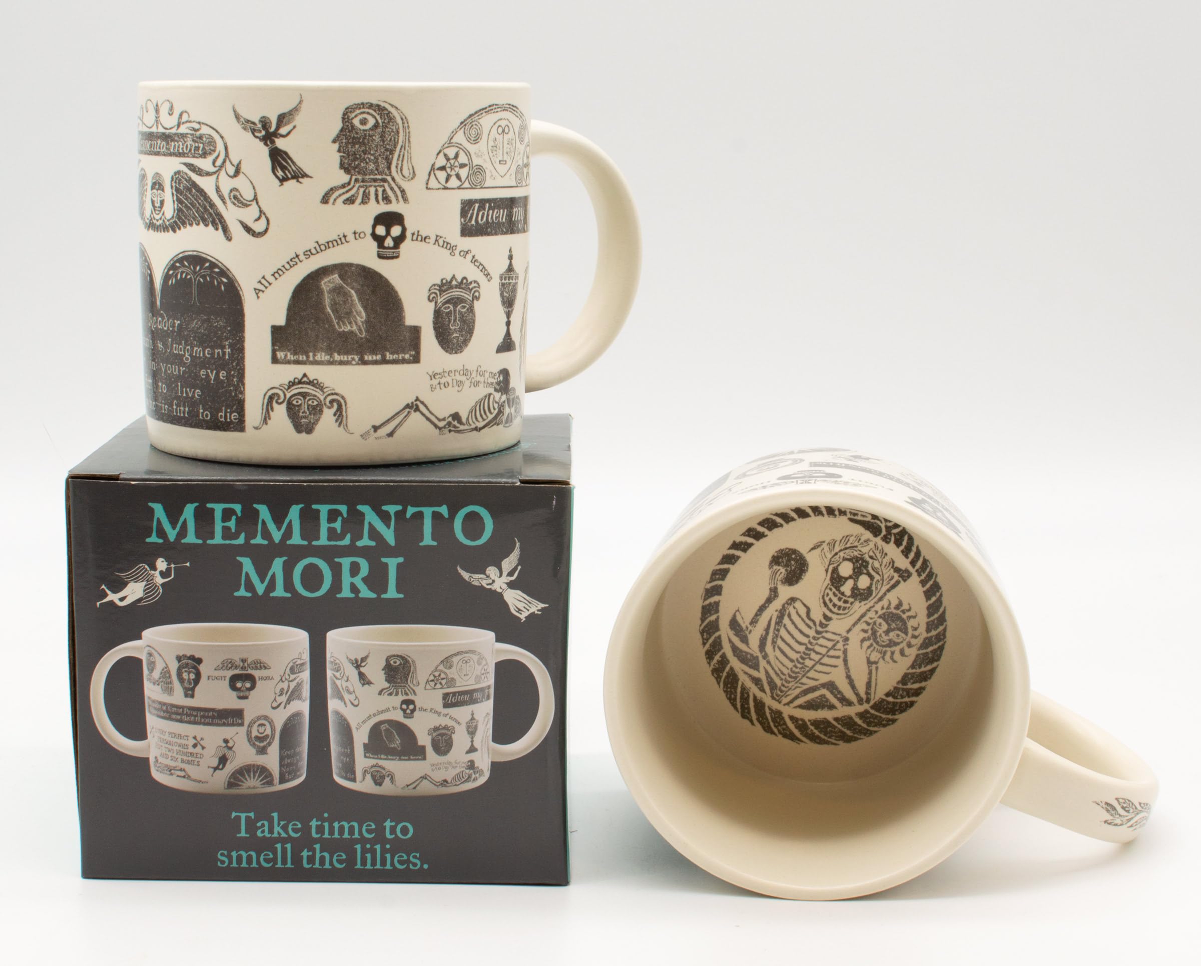 The Unemployed Philosophers Guild Memento Mori Coffee Mug - Features Classic Images Taken from Burial Monument Carvings, Comes in a Gift Box, 14 oz