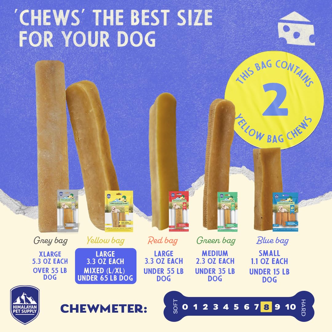 Himalayan Dog Chew Original Yak Cheese Dog Chews, 100% Natural, Long Lasting, Gluten Free, Healthy & Safe Dog Treats, Lactose & Grain Free, Protein Rich, Mixed Sizes, 2 Sticks (521139)