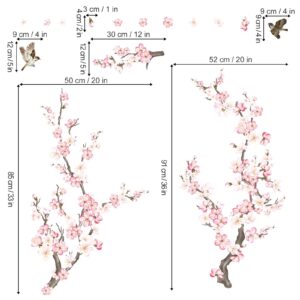 wondever Cherry Blossom Wall Stickers Pink and White Flower Tree Branch Peel and Stick Wall Art Decals for Living Room Bedroom TV Wall