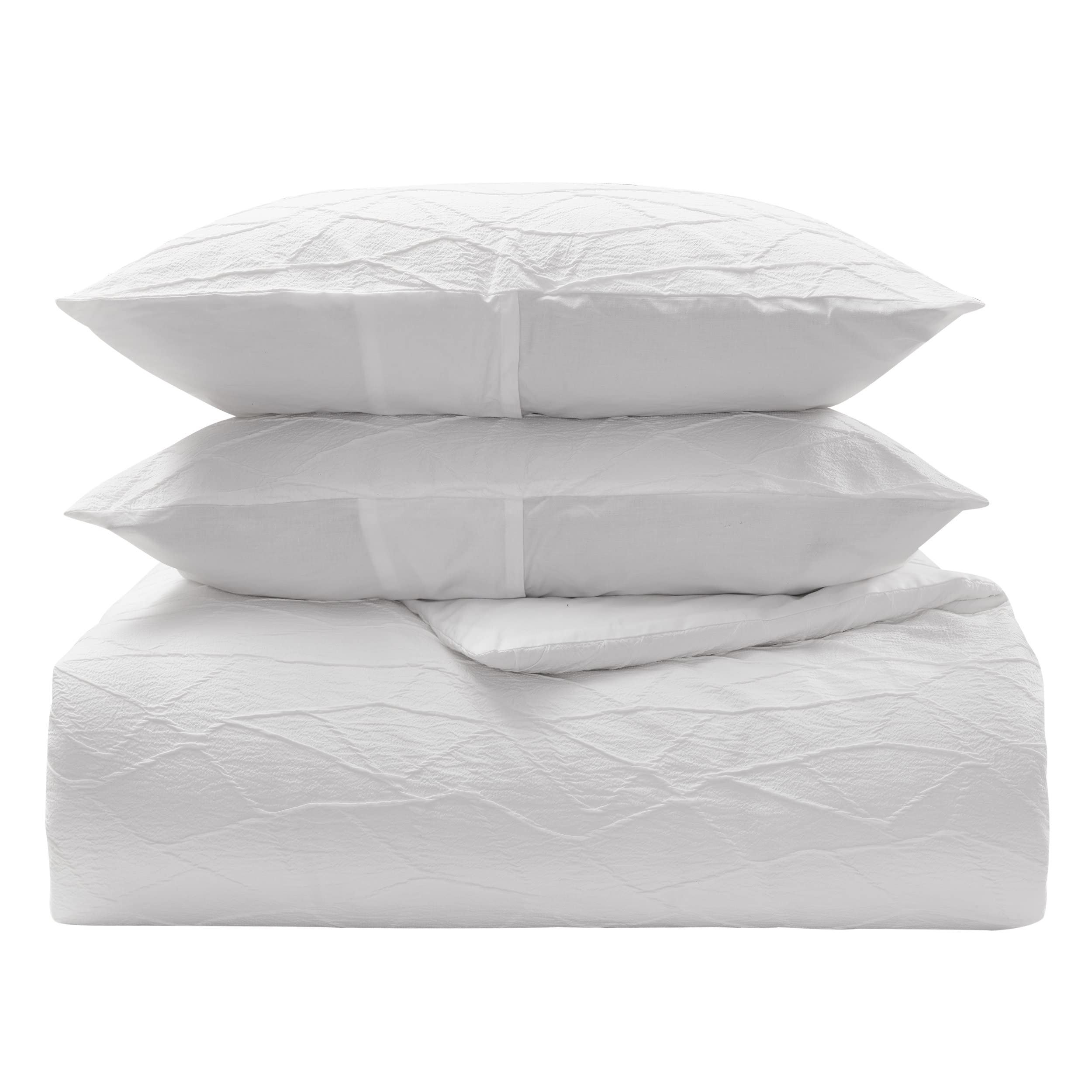 Vera Wang - Queen Duvet Cover Set, Luxury Bedding with Button Closure, Includes Matching Shams (Abstract Crinkle White, Queen)