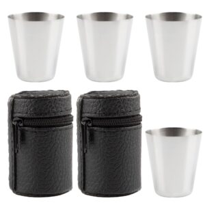 framendino, 8 pack stainless steel shot glass espresso shot cups barware drinking vessel with black leather carrying case for home outdoor(1 ounce/30 ml)