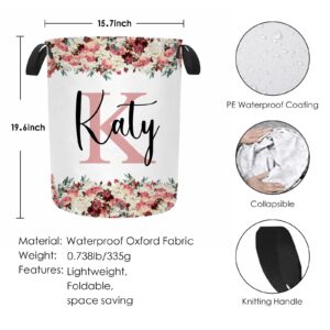 Custom Name Laundry Hamper, Personalized Dirty Clothes Hamper Basket with Name for Bathroom Bedrooms, Customized Name Circular Hamper with Handles Gifts for Boys Girls Men Women 15.7 * 19.6inch