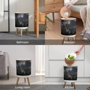 OJNR36WKPD Small Trash Can with Lid Battle Dragon 3D Round Garbage Can Press Cover Wastebasket Wood Waste Bin for Bathroom Kitchen Office 7L/1.8 Gallon