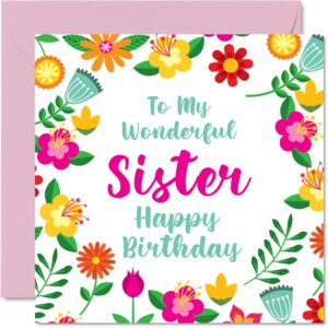 fun birthday cards for sister - wonderful female - cute happy birthday card for sister from brother, sister special birthday gifts, 5.7 x 5.7 inch sibling floral greeting cards gift for sister