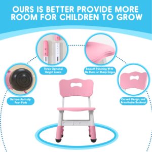 JIAOQIU Kids Chair Height Adjustable Toddler Chair Max Load 220LBS Plastic Indoor Outdoor Chair for Children Age 1-6 School Home Daycare Use Pink