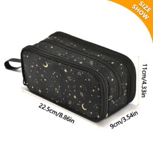 ALAZA Moon Star Zodiac Pencil Case Nylon Pencil Bag Portable Stationery Bag Pen Pouch with Zipper for Women Men College Office Work