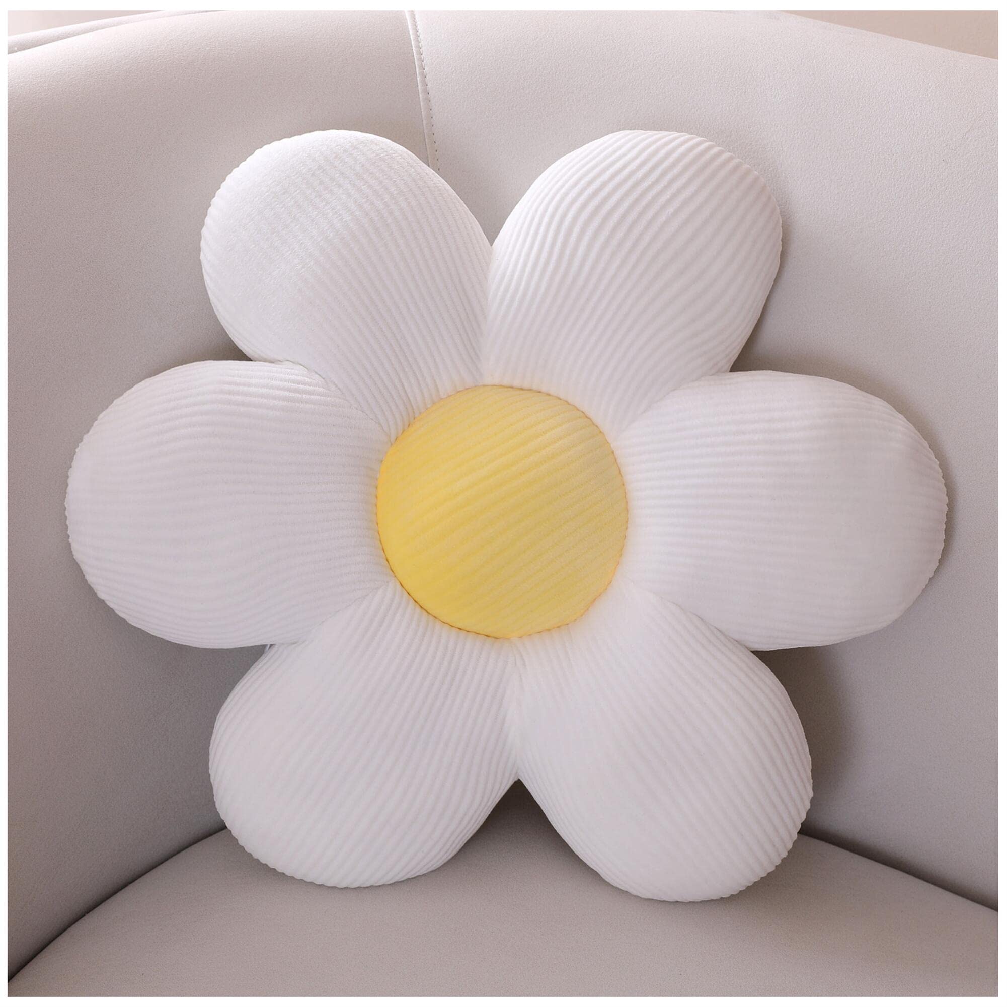 YILANLAN Cute flower pillow plush floor pillow cartoon thick plush office chair sitting tatami flower cushion cushion simple room decoration (40cm*40cm, White)