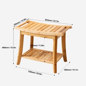 Forevich Bamboo Shower Bench Stool with Storage Shelf Waterproof Shower Chair Spa Bath Seat Excellent for Indoor Use Natural