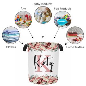 Custom Name Laundry Hamper, Personalized Dirty Clothes Hamper Basket with Name for Bathroom Bedrooms, Customized Name Circular Hamper with Handles Gifts for Boys Girls Men Women 15.7 * 19.6inch